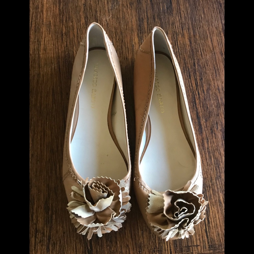 Tan Ballet Flats with Floral Detail
